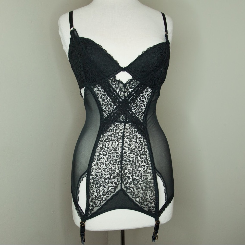 Victoria'S Secret Black Bustier With Garter Belt